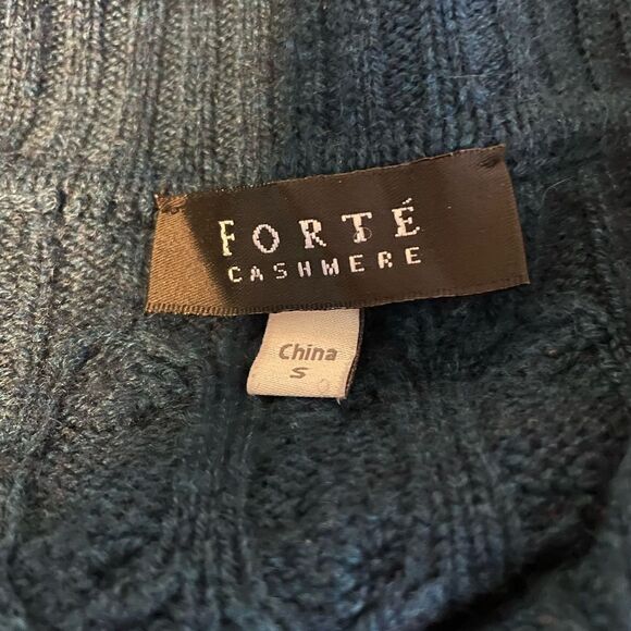 Forte’ Cashmere Open Front Cardigan Teal S - Picture 5 of 6